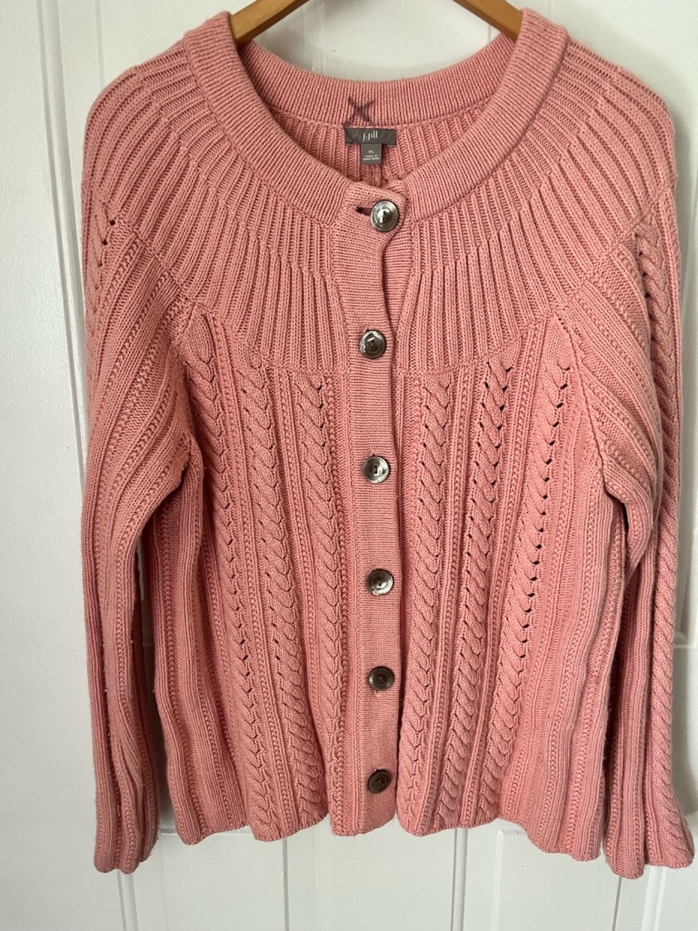 J. Jill Women's XL Vintage Pink Angora Blend Cable Knit Cardigan Sweater Warm